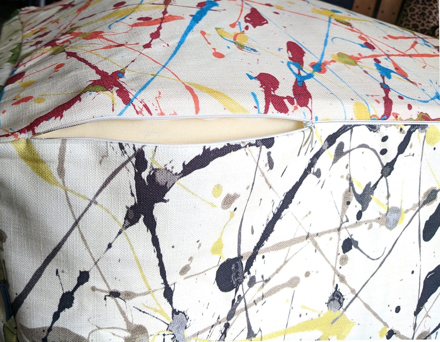 Rockin Cushions SALE Colorful Paint Splatter Cactus Ottoman, Floor Pouf Cover